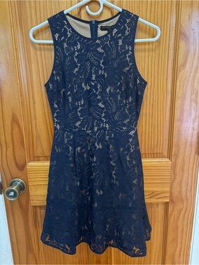 Banana Republic Navy Lace Sleeveless Fit-and-Flare Dress